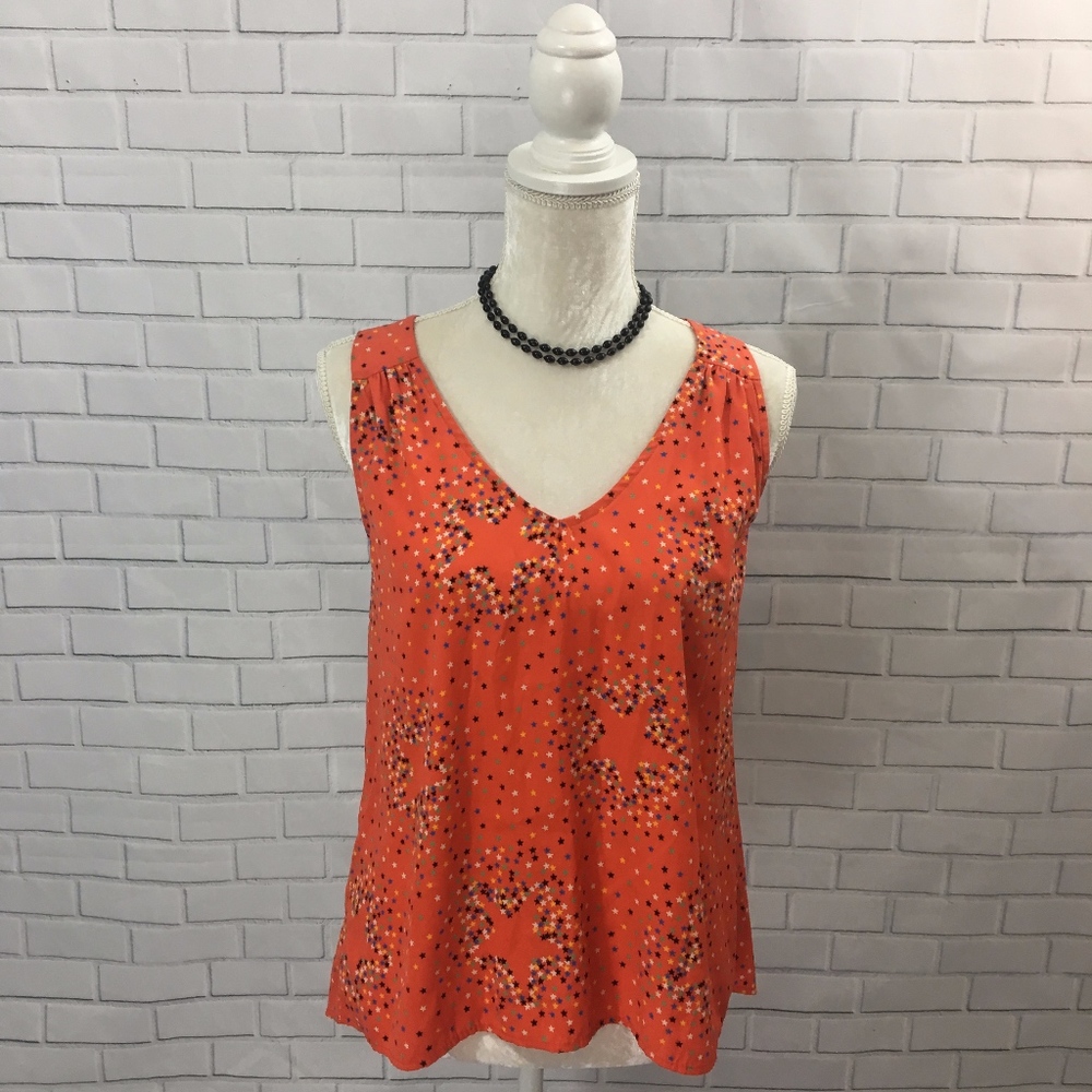 Orange V-neck Swing Tank Star Print Size S